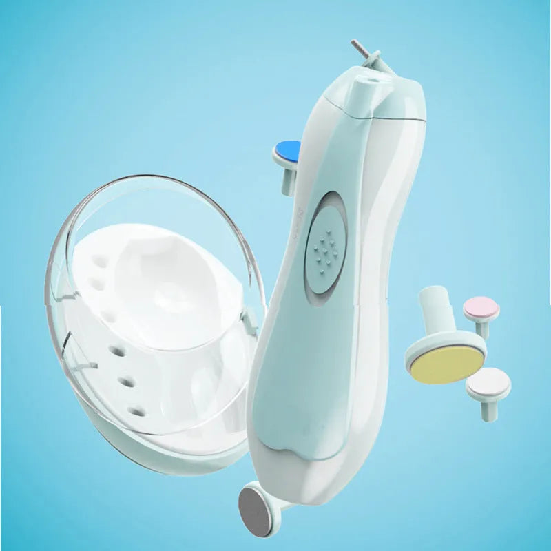 Multifunctional baby nail polisher manicure kit in blue, ultra-quiet electric file with night light for toddlers