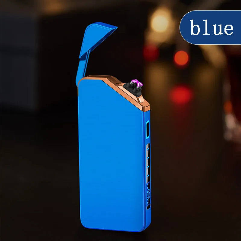 Creative fashion USB charging double arc lighter in zinc alloy, black colour, compact size 73x35x11mm