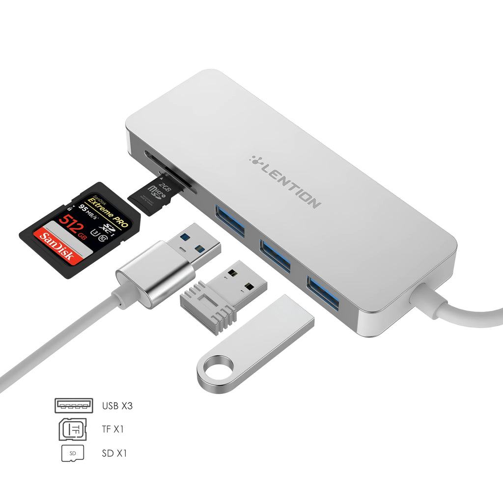 USB 3.0 hub multi-function card reader with three USB ports and SD TF card slots in dark grey