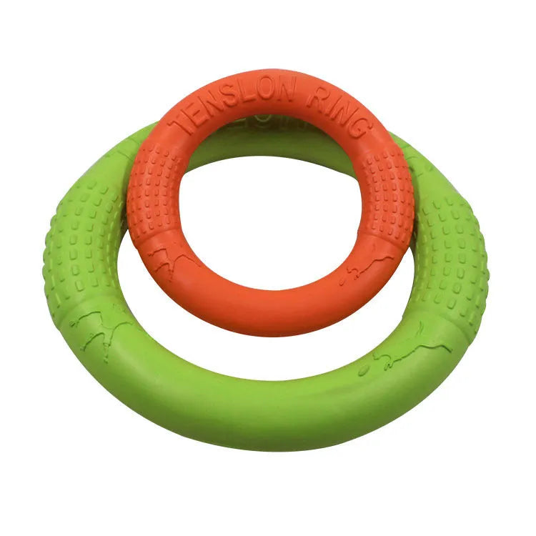 EVA pet pull ring in orange red and green colours small 18cm and large 28cm for dog training