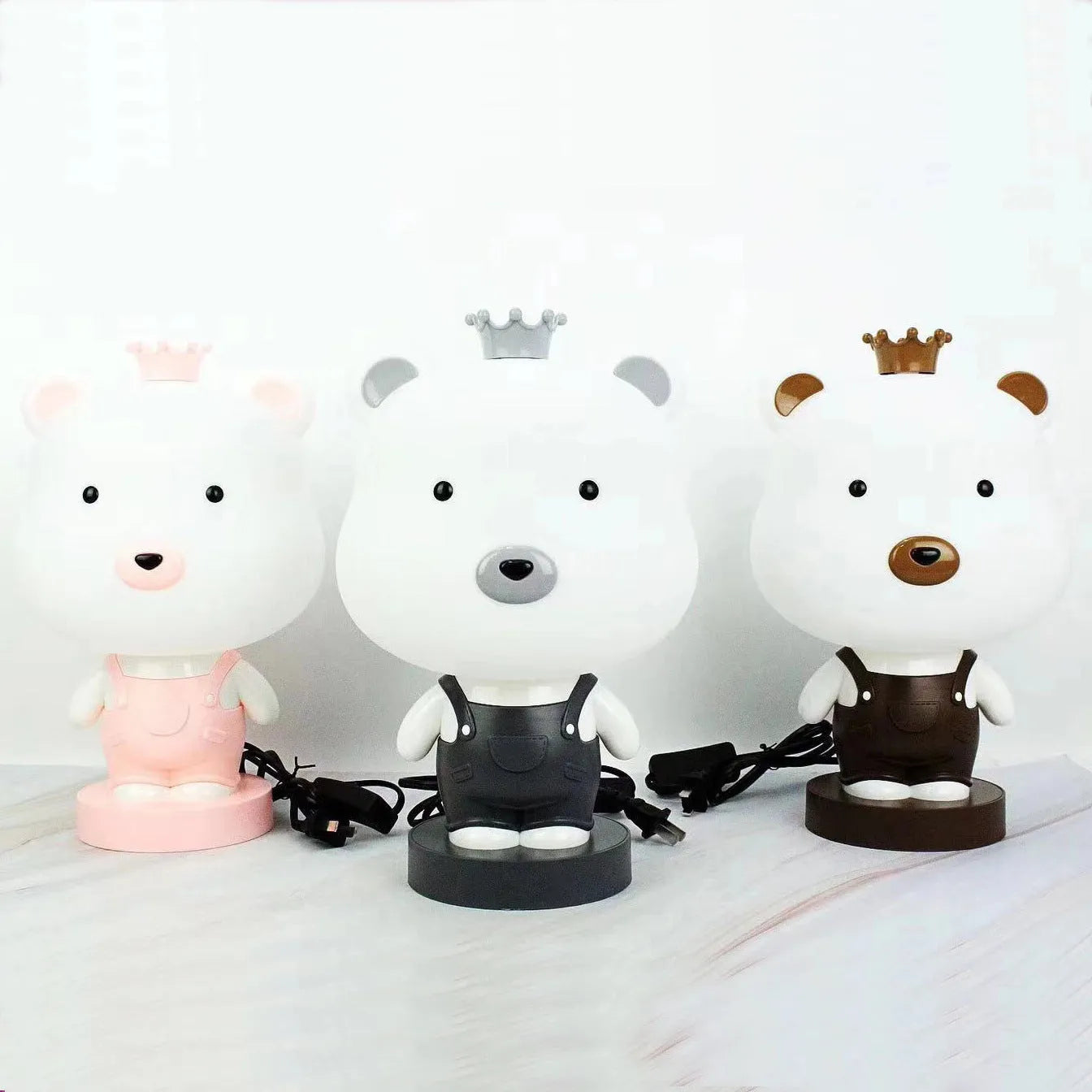 Cartoon-style animal table lamp with LED light and plastic shade in an animal design.
