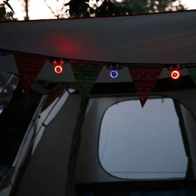 Portable LED camping hanging lamp with press switch, size 5.8x3.5x6cm, weight 25g, for tent rope hanging