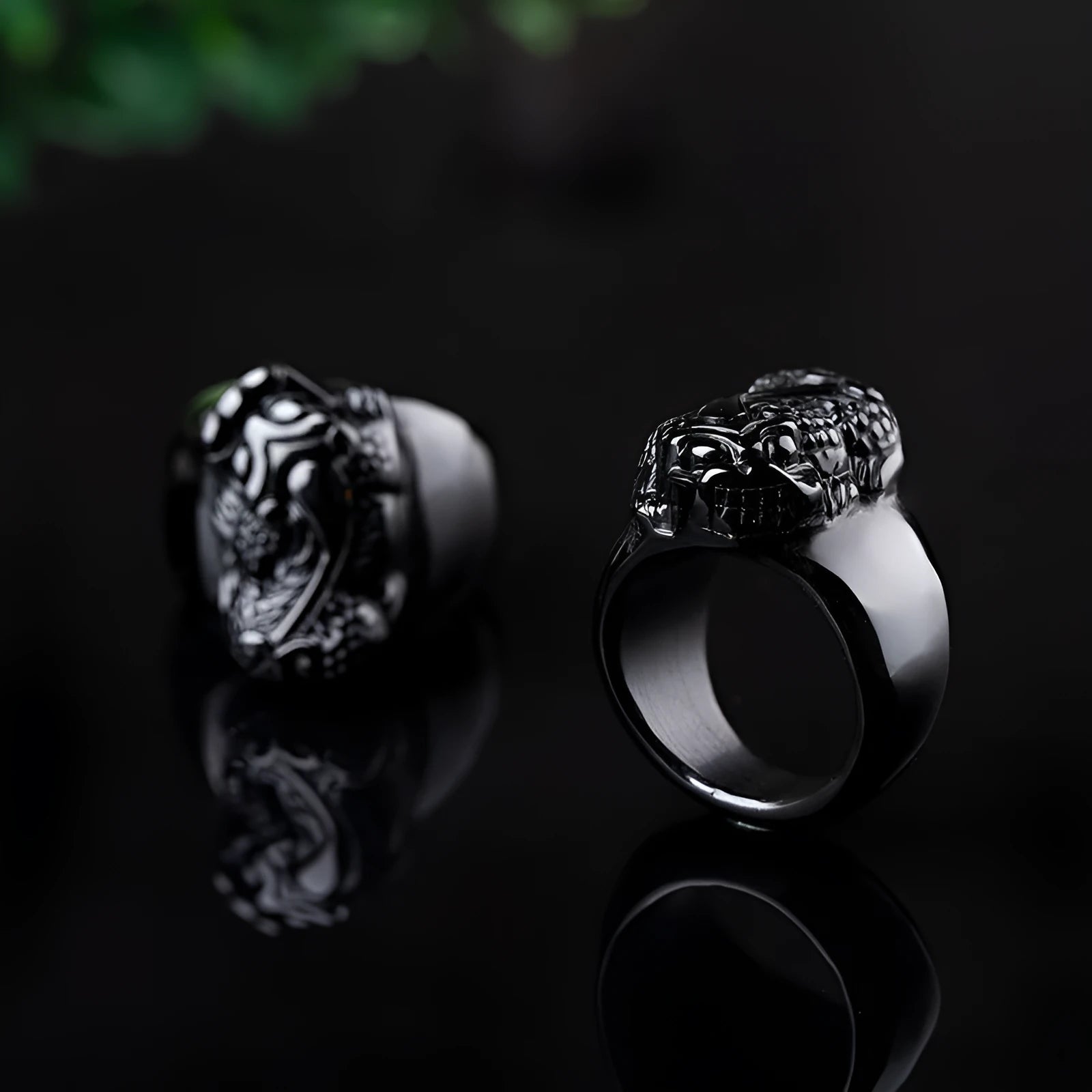 Natural gold sheen obsidian pixiu ring for men, black colour, alloy band, thumb ring