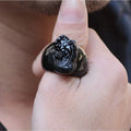 Natural gold sheen obsidian pixiu ring for men, black colour, alloy band, thumb ring