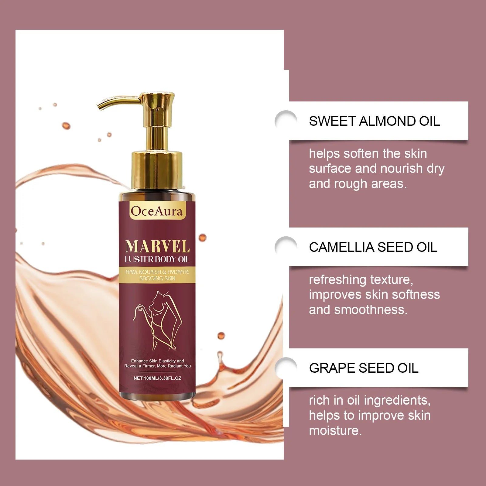 100ml bottle of Gloss Care Body Massage Oil with sweet almond and jojoba oils