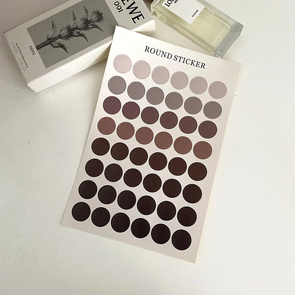 Morandi earth colour polka dot hand account seal stickers, 48 circular 2cm decorations on 16x24.5cm sheet