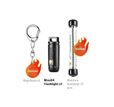 Black LED key ring flashlight with stainless steel housing on keychain