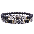 Adjustable beaded cord men bracelet set in multiple colours: black, blue, brown, gray, tigereye, volcanic rocks, white dot