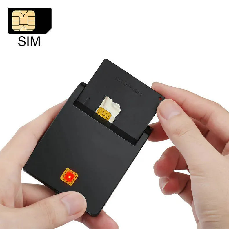 DM-HC65 USB Smart Card Reader in black ABS casing, front view with USB cable and card slot