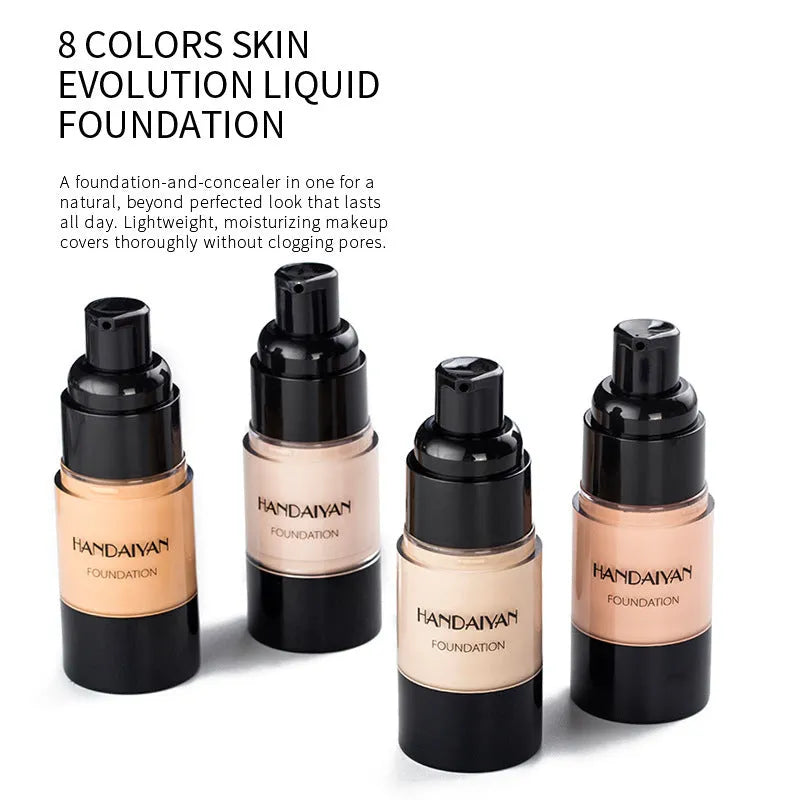 HANDAIYAN full cover liquid foundation bottle with waterproof and moisturising formula in eight colour options for dark skin