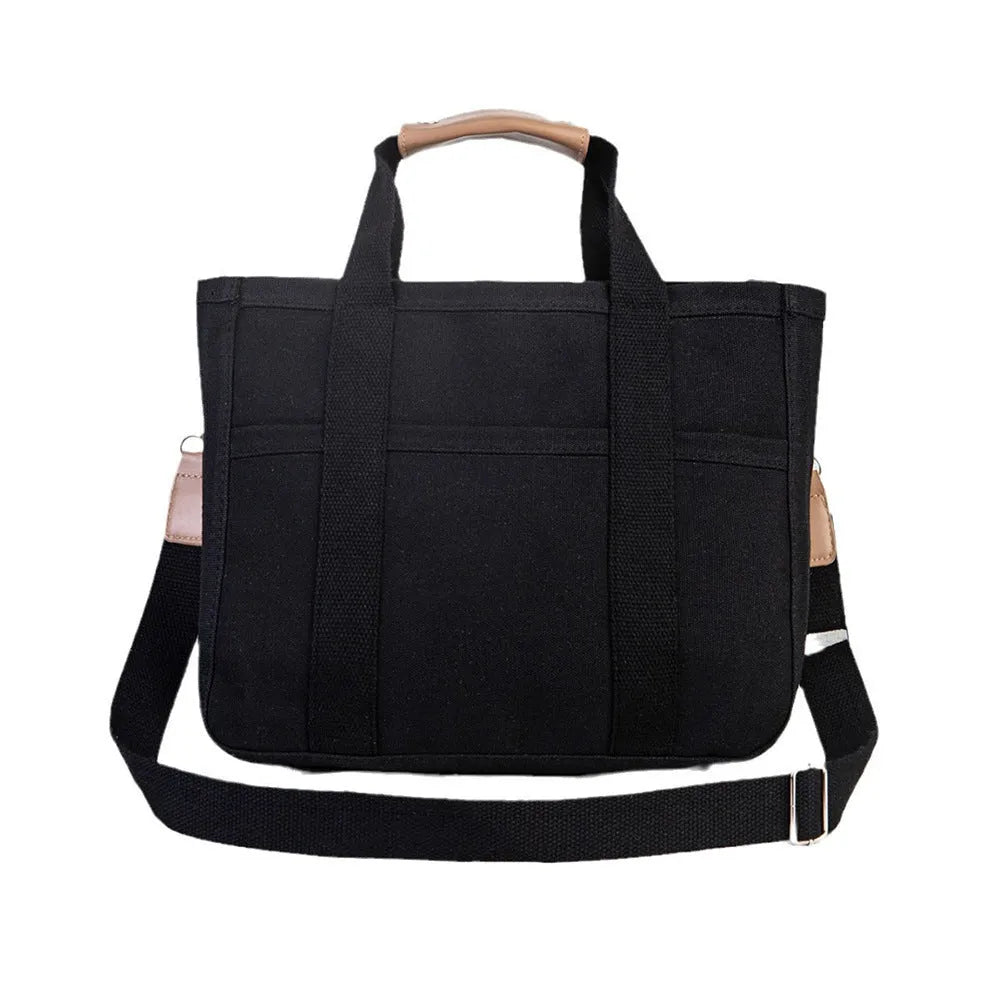 Canvas single shoulder crossbody bag, vertical square shape, zipper buckle closure, 36x18x28 cm, black with shoulder support
