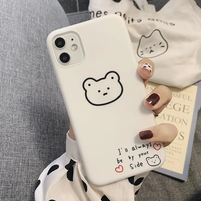 Korean cartoon bear design on a soft silicone back case for Apple iPhone models.