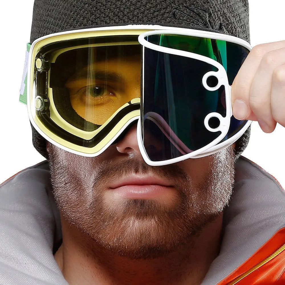 Magnet myopia night vision ski goggles with double-layer anti-fog lens, PC+TPU frame, blue colour option