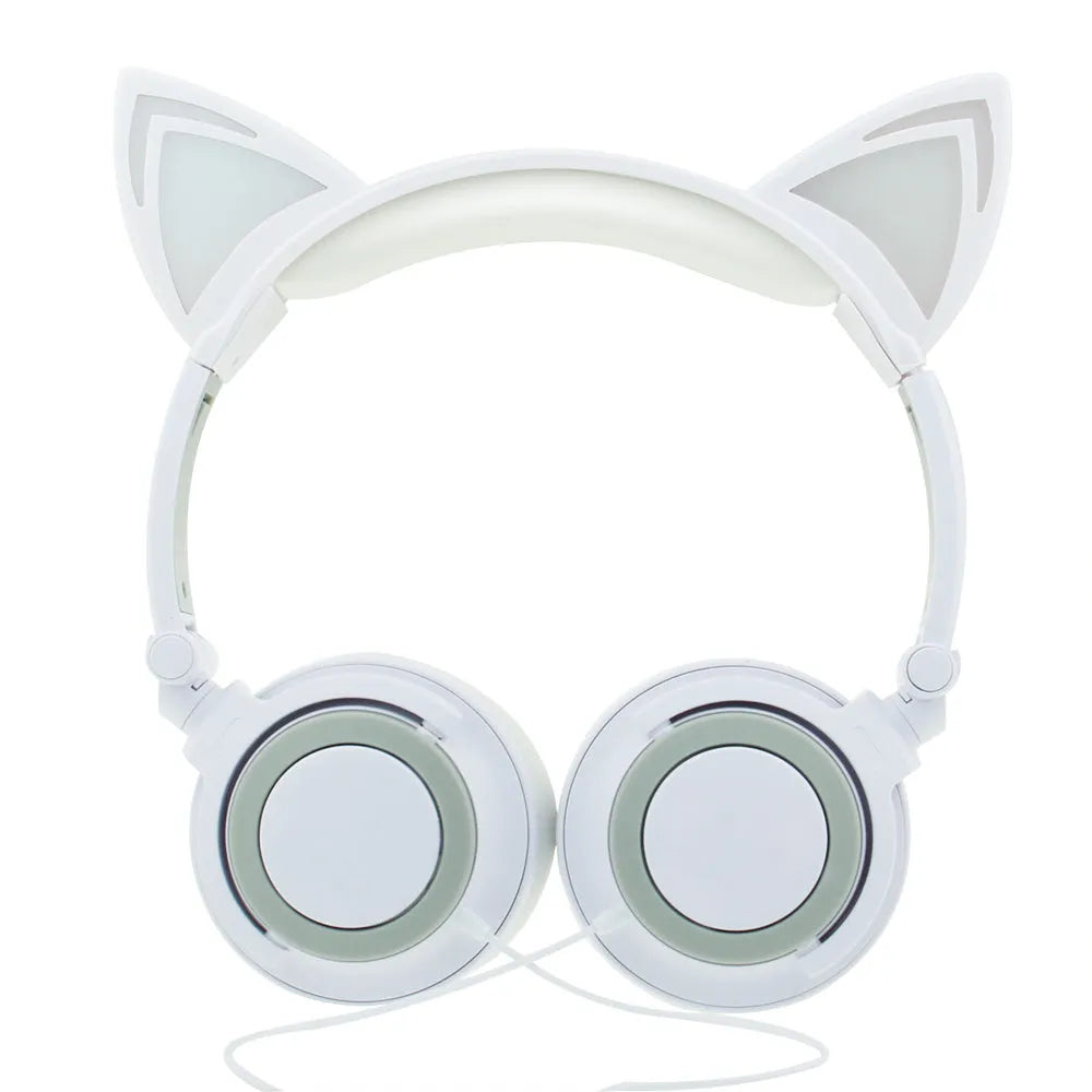 Colourful LED cat ear headphones showing illuminated ears and cushions on a black background