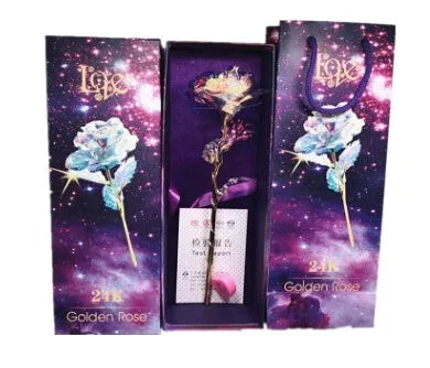 24K luminous gold rose flower set in gift box with tote bag, handmade plastic bouquet non-fade artificial roses