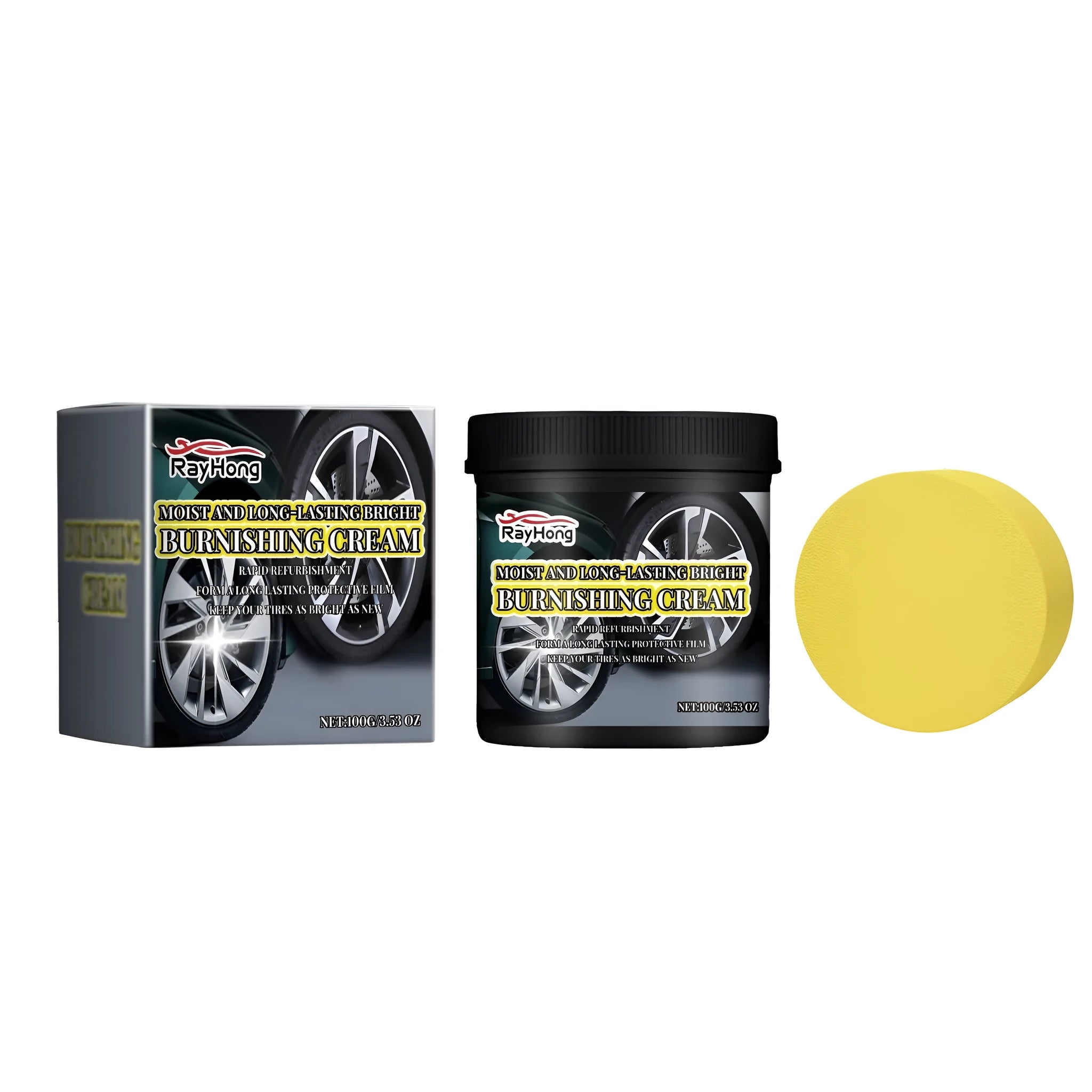 Car tyre retreading paste pot with sponge applicator for rubber sidewall restoration