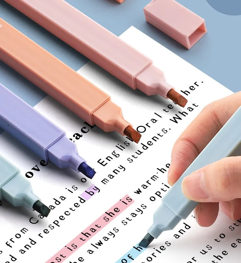 Set of double-ended fluorescent highlighting pens in mixed colours on a white background.