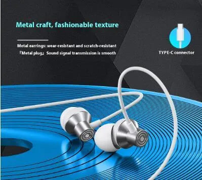 Type-C stereo wired earphones with 1.2m cable, available in black, white and red