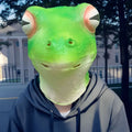 Realistic red-eyed frog latex mask with green and red colouring