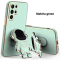Electroplated 6D astronaut bracket phone case for Samsung S22 Ultra in black, showing built-in kickstand