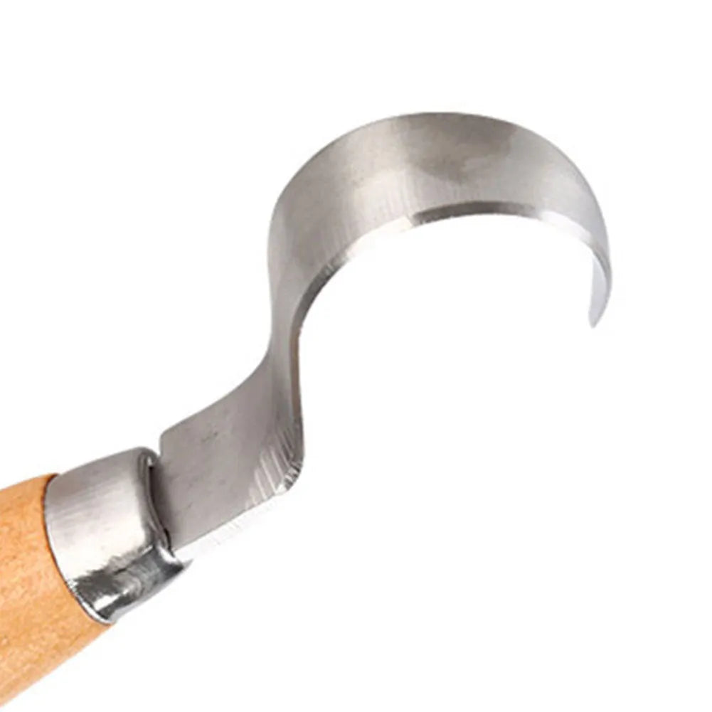 Spoon carving knife with stainless steel blade and wood handle for wood carving.