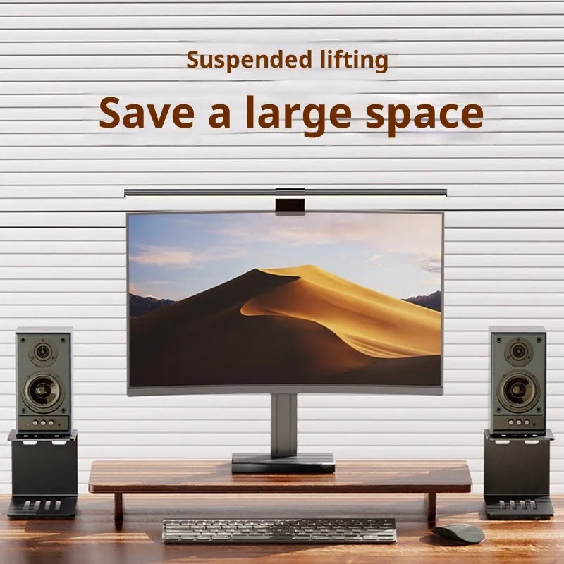 Metallic desktop sound shockproof elevated rack in black carbon steel, single layer, minimalist design