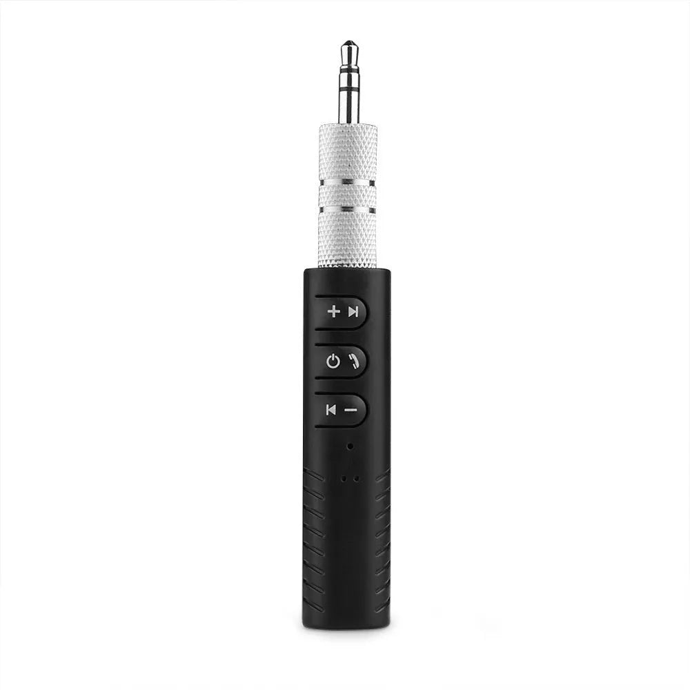 Black universal Bluetooth audio receiver adapter with 3.5mm jack for car stereo and speaker wireless upgrade