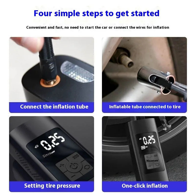 Vehicle air digital display portable wireless tire inflator with ABS metal body and 12V power