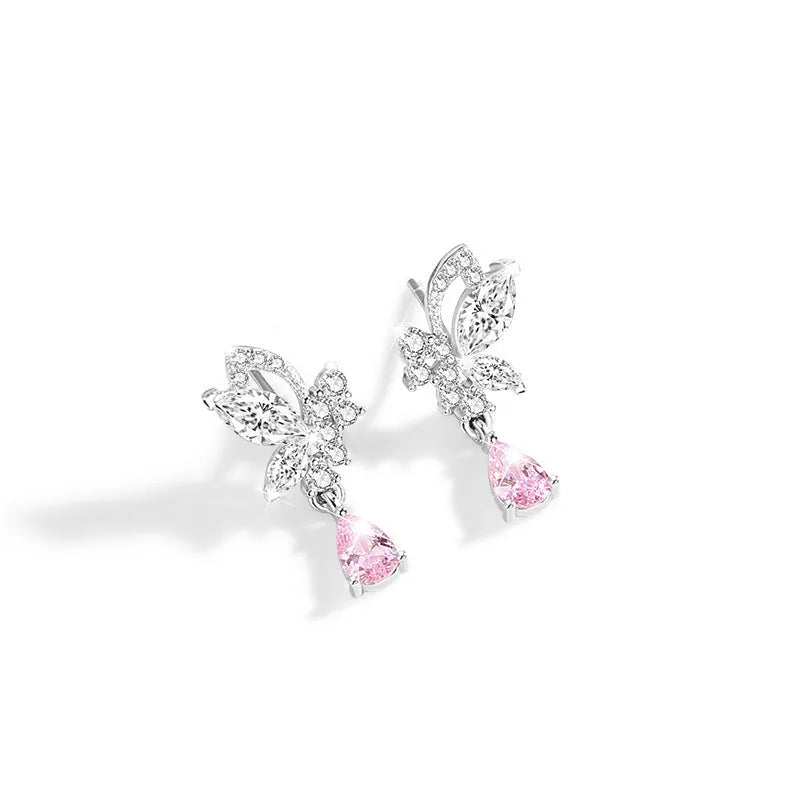 Crystal butterfly stud earrings in 925 silver, E0141 silver colour, one pair for women's pierced ears