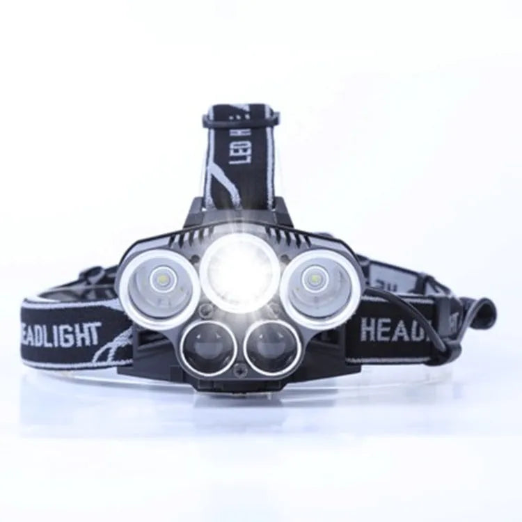Fixed focus headlamp with head strap, showing long-range beam for outdoor camping.