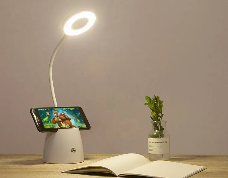 Beige LED folding eye protection table lamp with 24 lamp beads, 2200mAh battery, three colour temperature settings, aluminium and ABS construction