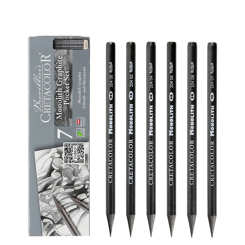 Single wood-free graphite pencil with full lead construction, 146mm by 7mm, available in multiple hardness grades for sketching and colouring.