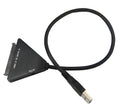 Black USB3.0 to SATA 7+15 pin hard drive adapter cable on a white background.