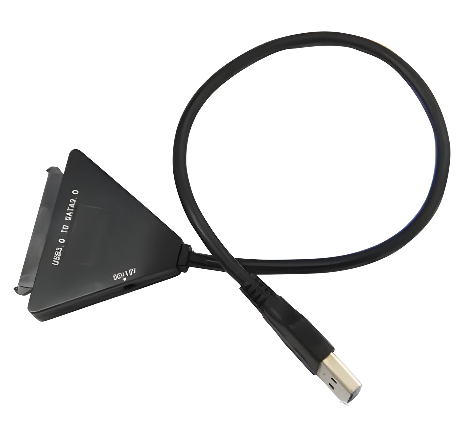 Black USB3.0 to SATA 7+15 pin hard drive adapter cable on a white background.
