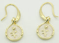 Drop-shaped brass earrings with rose inlay and zircon stones in a teardrop silhouette