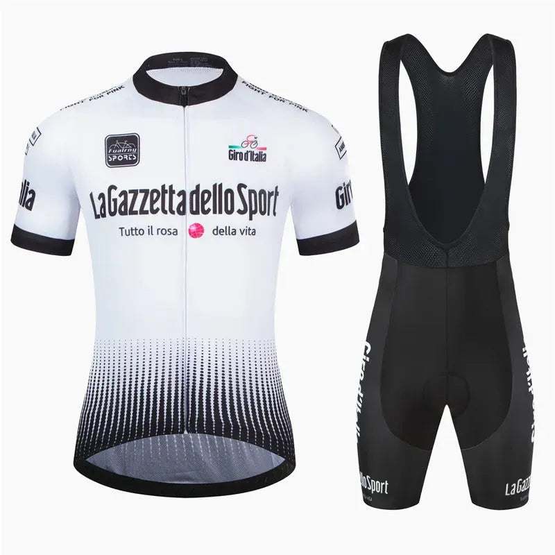 Short sleeve cycling clothing suit in polyester fabric with quick-dry properties for summer road bike use