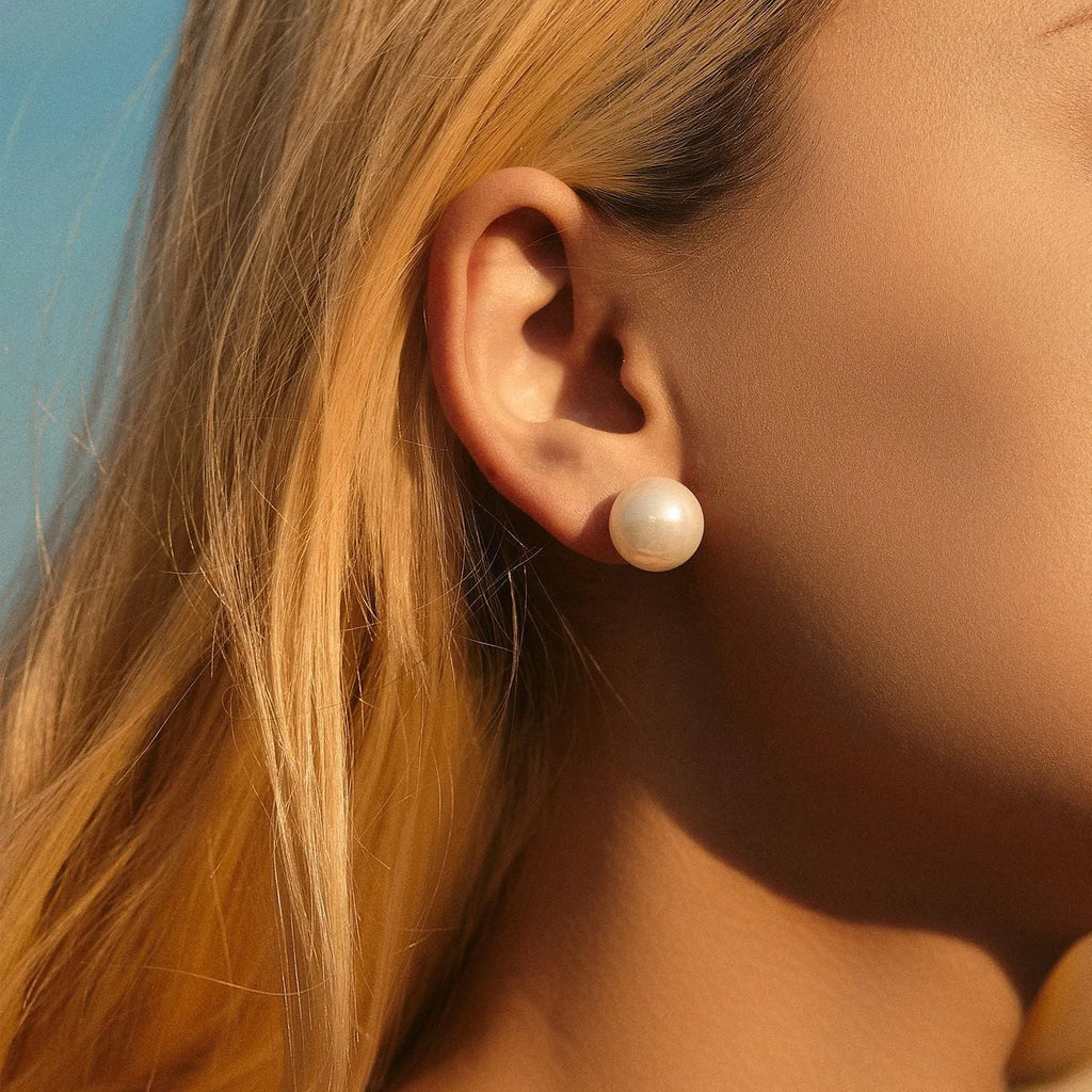 Light Luxury French Pearl Earrings for women in S925 sterling silver, diamond setting, available in 6MM to 14MM sizes, silver colour