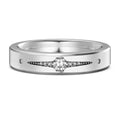 Sterling silver couple ring with geometric round diamond inlay in white gold finish on neutral background