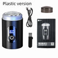 Black portable USB rechargeable shaver with cleaning brush and protective cover