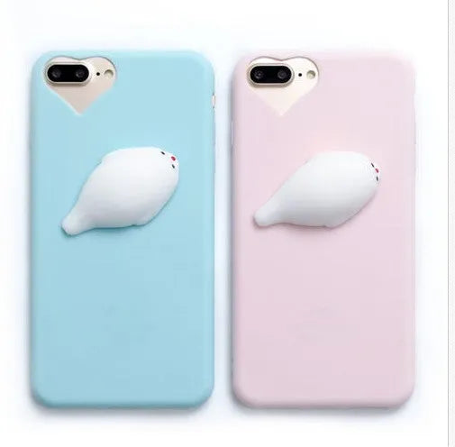 Soft silicone TPU iPhone case with a 3D cartoon cat design, shown in pink.