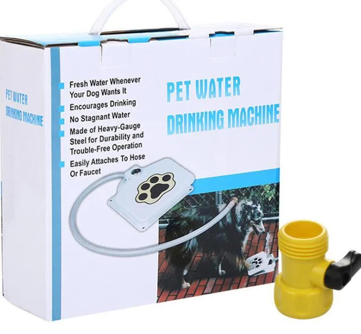 Outdoor dog water fountain in heavy-gauge steel with paw-pad and hose
