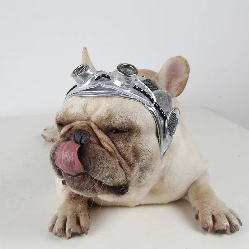 Free size pet pilot hat for cats and dogs in black leather or silver non-woven fabric with elastic band