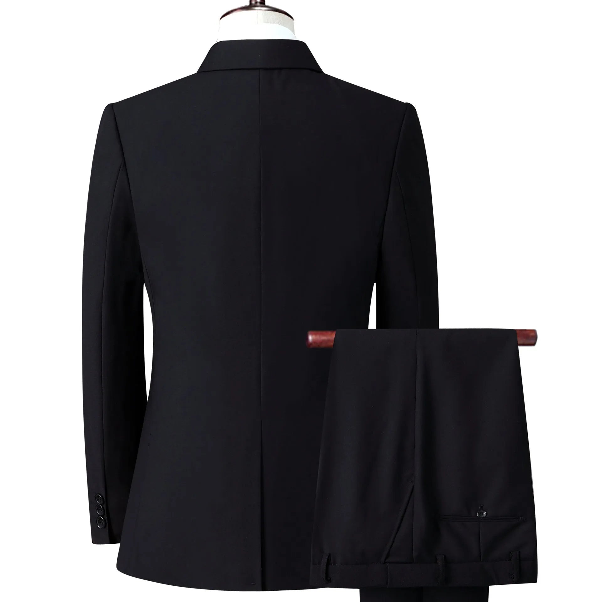 Men's slim fit business suit in black, coat and pants set, formal wear with adhesive interlining construction
