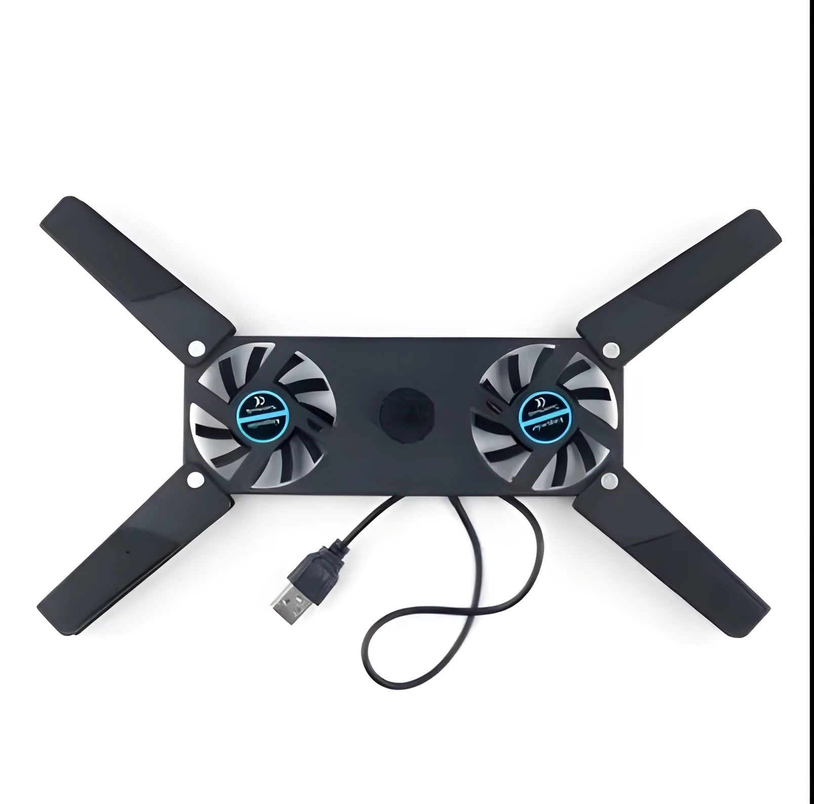 Rotatable USB cooling fan pad with two fans and alloy foldable construction for laptops 8-14 inch