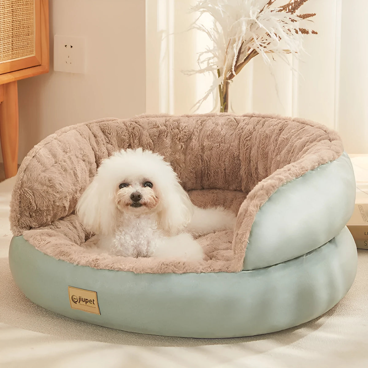 Four seasons universal sofa dog kennel in green with matching blanket, cloth material, M size