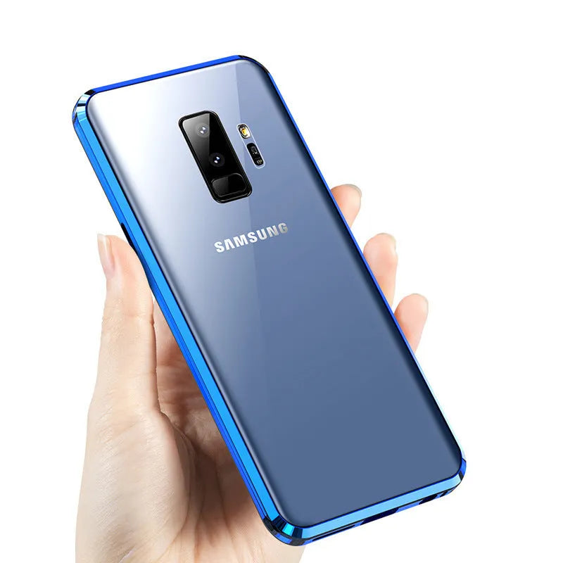 Samsung anti-peeping magnetic phone case in clamshell design with double-sided glass construction