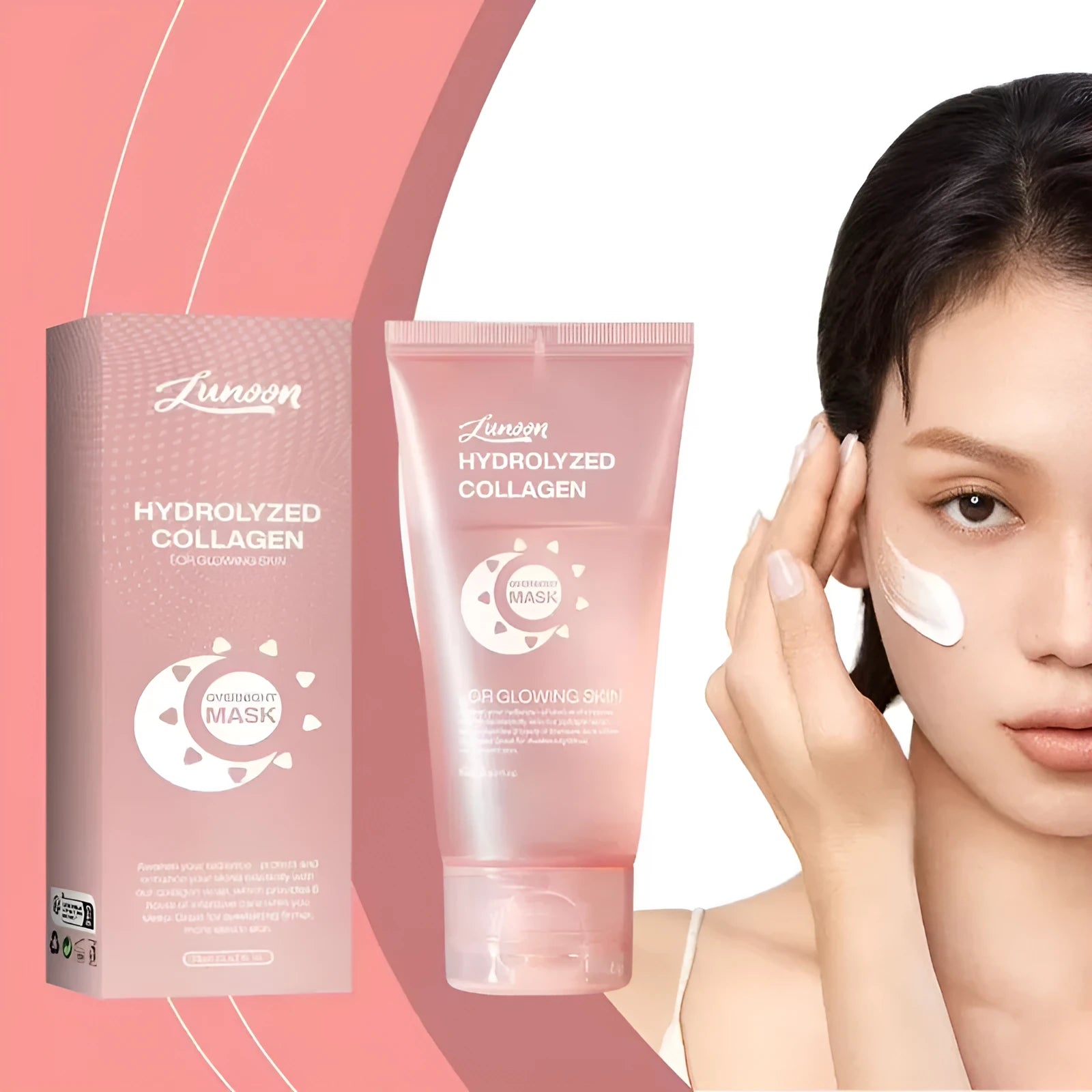 75ml bottle of collagen night mask with applicator brush for skin firming and hydration.