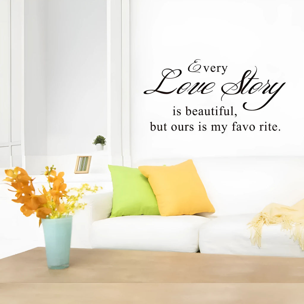 Every Love Storyy black PVC wall sticker with printed English poetry proverbs, 57 x 33 cm