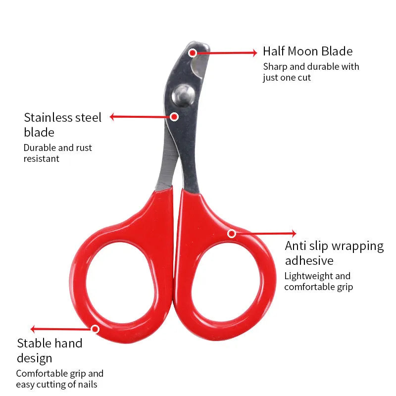 Professional pet nail clippers with stainless steel blades and coloured rubber grip handle