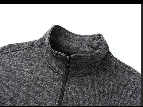 Men's black casual jacket with stand-up collar and zip front, athletic fit